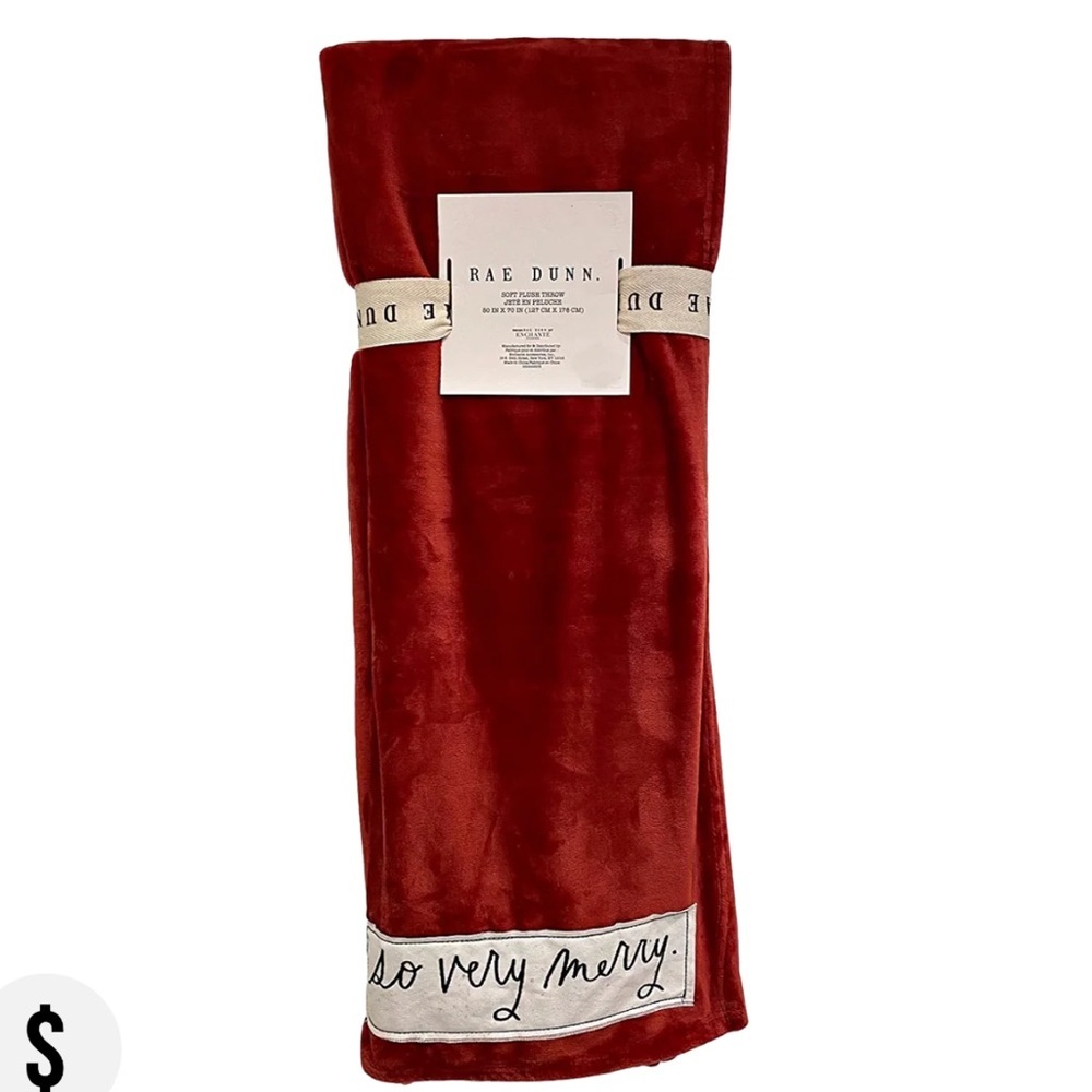 ‼️‼️ISO ‼️‼️Rae Dunn RED ‘SO VERY MERRY’ Patch Christmas Holiday Throw Blanket